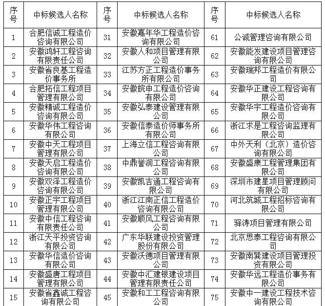 造價咨詢中介庫一標(biāo)段中標(biāo)候選人名單1